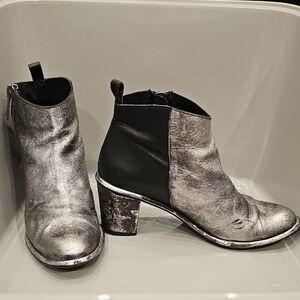 Miista Metallic Silver & Black Leather Ankle Boots